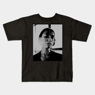 Beautiful girl, with some scars and tattoo. Like warrior. Grayscale. Kids T-Shirt